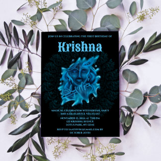 Süße Krishna-Karte zum Geburtstag - Krishna Kunst Einladung