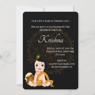 Süße Krishna-Karte zum Geburtstag - Krishna-Kunst Einladung