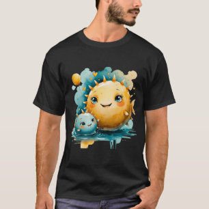 Süße Kugelfisch-Mutter und -Baby mit Ballon Wasser T-Shirt