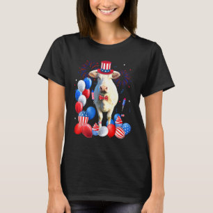 Süße Kuh 4. Juli Ballons Amerikanische Flagge T-Shirt