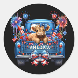 Süße Kuh 4. Juli USA-Flagge Patriotische Kuh-Farme Runder Aufkleber