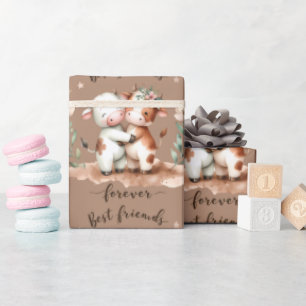 Süße Kuh beste Freundinnen Umarmen Blumenkunst Geschenkpapier