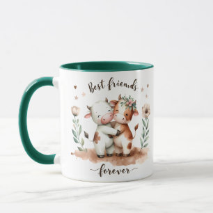 Süße Kuh beste Freundinnen Umarmen Florale Kunst Tasse