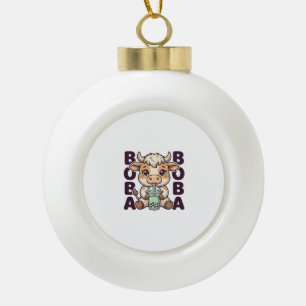 Süße Kuh Boba Tee Vintage Gravur T-Shirt Design Keramik Kugel-Ornament