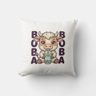 Süße Kuh Boba Tee Vintage Gravur T-Shirt Design Kissen