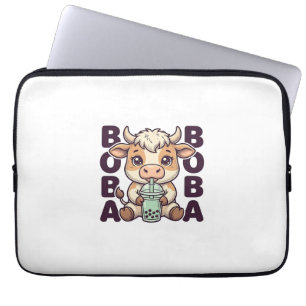 Süße Kuh Boba Tee Vintage Gravur T-Shirt Design Laptopschutzhülle