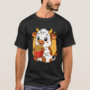 Süße Kuh, die Pommes isst, lustiges Kawaii-Tier, L T-Shirt