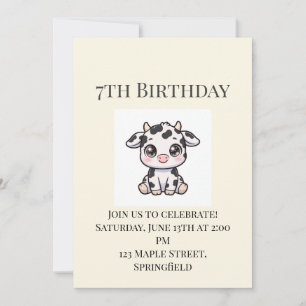 Süße Kuh-Geburtstagseinladung zum 7. Geburtstag Einladung