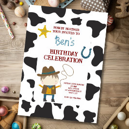 Süße Kuh gedruckte Cowboy-Geburtstag Einladung