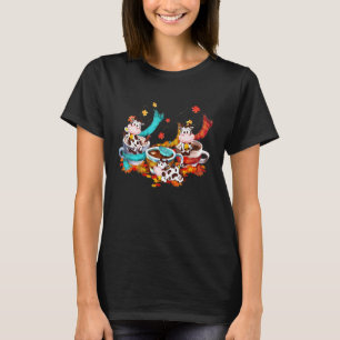 Süße Kuh Herbst Herbstblatt Und Kaffee Kuh Liebt T-Shirt