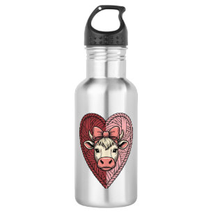 Süße Kuh Herz Garn Vintage Gravur Design_1 Edelstahlflasche