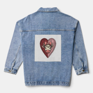 Süße Kuh Herz Garn Vintage Gravur Design_1 Jeansjacke