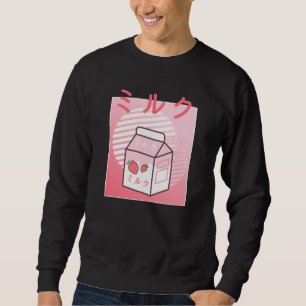 Süße Kuh Retro Japanischer Erdbeermilchshake Sweatshirt