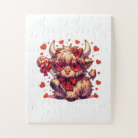Süße Kuh Rote Herzen Puzzles (Vertikal)