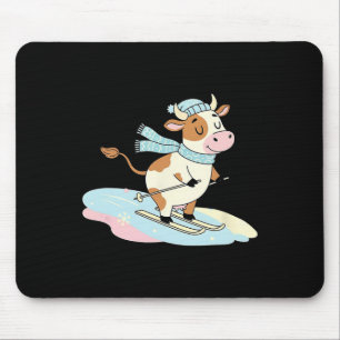 Süße Kuh Skifahren Schal Winteralpen-Schneeszene Mousepad