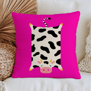 Süße Kuh-Teppich-Illustration Funky Farmtier Rosa Kissen