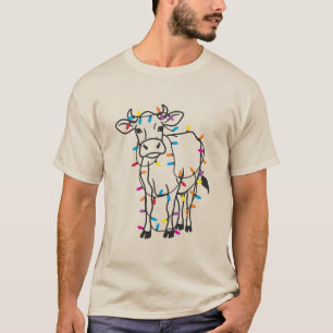 Süße Kuh Weihnachtslichter Färsen Feiertag Bauernh T-Shirt