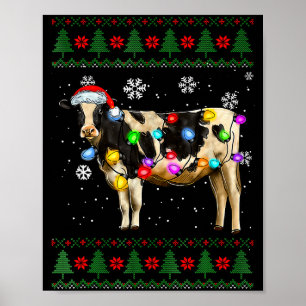 Süße Kuh Weihnachtsmann Weihnachtslichter Hässlich Poster