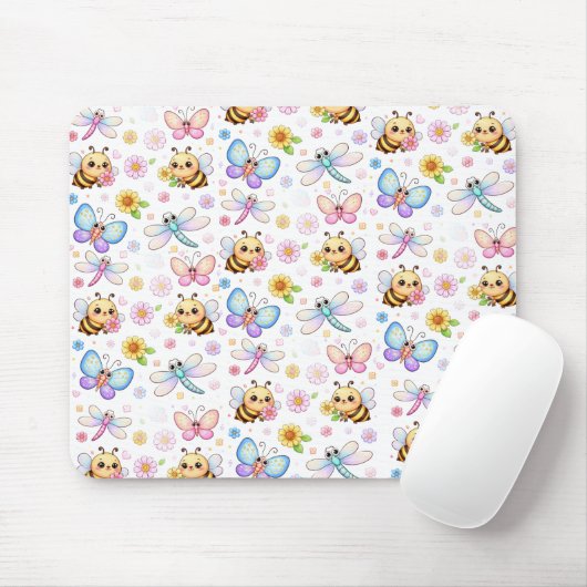 Süße Kunst mit Bienen, Libellen und Schmetterlinge Mousepad (Mit Mouse)