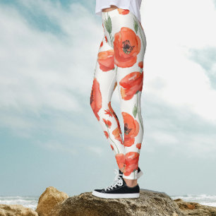 Süße Kunst Rot Weiße Mohnblume Fette Florale Wasse Leggings