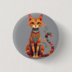 Süße künstlerische Katze mit floralem Zweig Button
