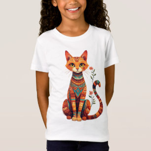Süße künstlerische Katze mit floralem Zweig T-Shirt