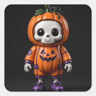 Süße Kunstspielzeug-Skelett-Halloween-Design Quadratischer Aufkleber