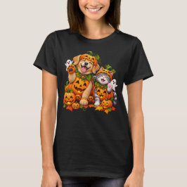 Süße Kürbis-Freunde Hund Katze Halloween T-Shirt