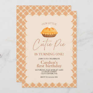 Süsse Kürbiskuchen Herbst kariert Erster Geburtsta Einladung