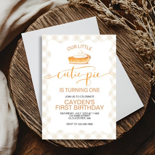 Süsse Kürbiskuchen Herbst kariert Erster Geburtsta Einladung