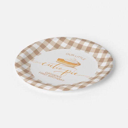 Süsse Kürbiskuchen Herbst kariert Erster Geburtsta Pappteller (Schrägansicht)