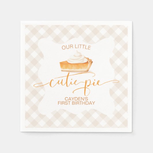Süsse Kürbiskuchen Herbst kariert Erster Geburtsta Serviette (Vorderseite)
