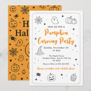 Süße Kürbisschnitzparty Halloween-Doodle Einladung