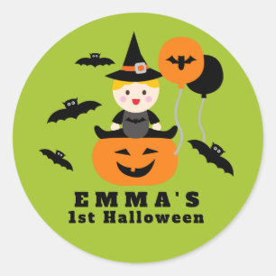 Süße Kürbisse und Fledermäuse Babys erstes Hallowe Runder Aufkleber