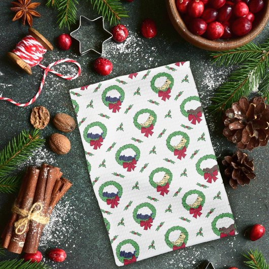 Süße Lab Welpen Weihnachtskränze Muster Geschirrtuch