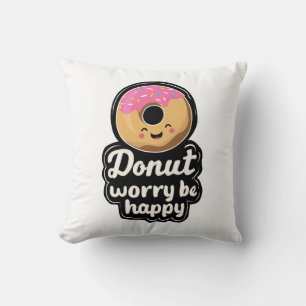 Süße lächelnde Donut-Illustration – „Donut Worry B Kissen