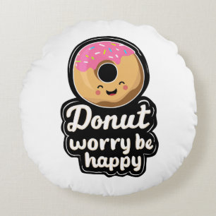 Süße lächelnde Donut-Illustration – „Donut Worry B Rundes Kissen