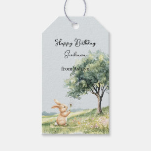 Süße lächelnde Hase Wunsch Blume Geburtstag Geschenkanhänger