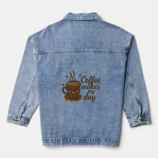 Süße lächelnde Kaffee-Kunst-Denimjacke Jeansjacke