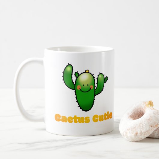 Süße lächelnde Kaktus-Illustration Kaffeetasse (Mit Donut)