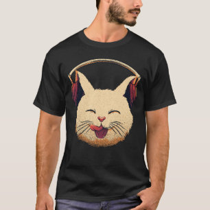 Süße lächelnde Katze mit Kopfhörern Musikalische T-Shirt