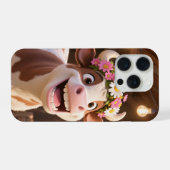 Süße lächelnde Kuh mit Blumenkrone Ästhetik iPhone Hülle (Rückseite (Horizontal))