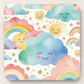 Süße lächelnde Wolken Sonnen Regenbogen Muster Getränkeuntersetzer (Vorderseite)