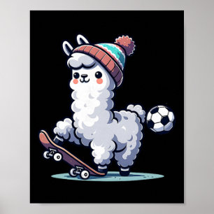 Süße Lama auf Skateboard mit Soccer Byll Beanie Poster