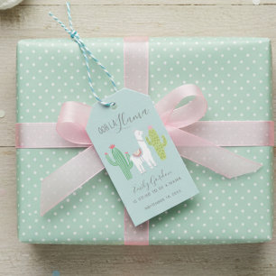 Süße Lama-Baby-Party-Sukkulenten Junge Blau Geschenkanhänger
