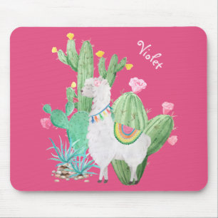 Süße Lama in einem Kaktusgarten - Personalisiertes Mousepad