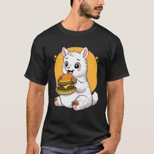 Süße Lama isst Burger Lustiges Kawaii Tier Essen T-Shirt