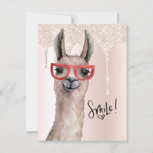 Süße Lama Mädchenhaft Rosa Glitter Dankeschön Postkarte