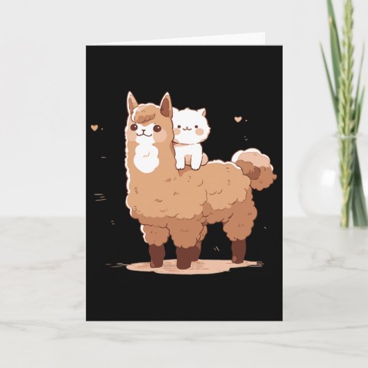 Süße Lama und Katze  Karte (Vorderseite)