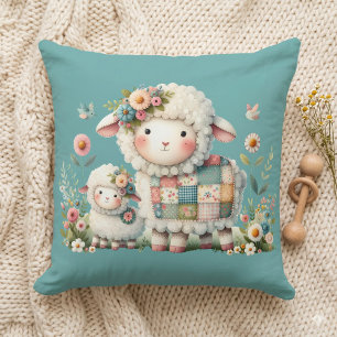 Süße Lämmer mit floralen und Patchwork-Akzente Kissen